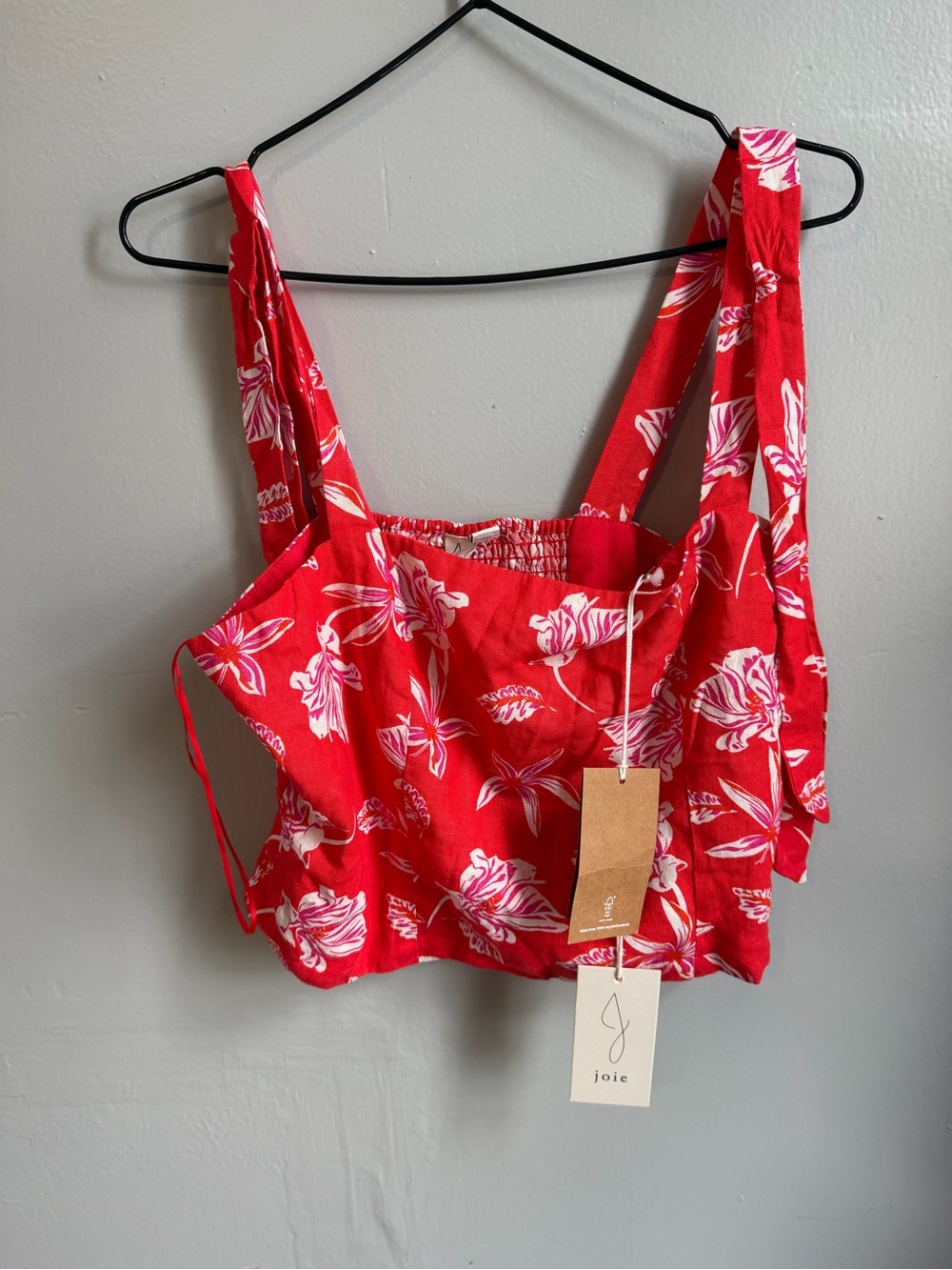 Joie Red and White Floral Tie-Shoulder Crop Top